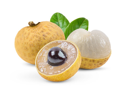 Longan  with leaf isolated on white background
