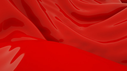red glossy wavy plane on a white background. 3d rendering illustration.