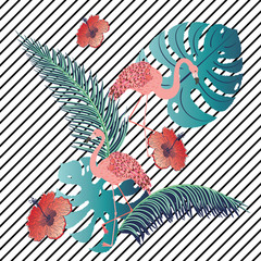 Fototapeta premium Pink flamingo with stripes
