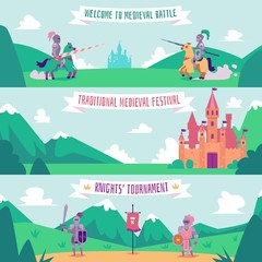 Knight tournament banner set - medieval battle festival poster