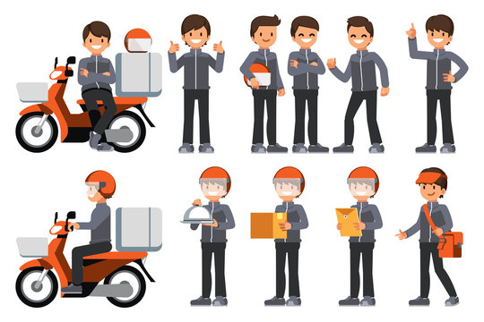 Male delivery staff with motorcycle.