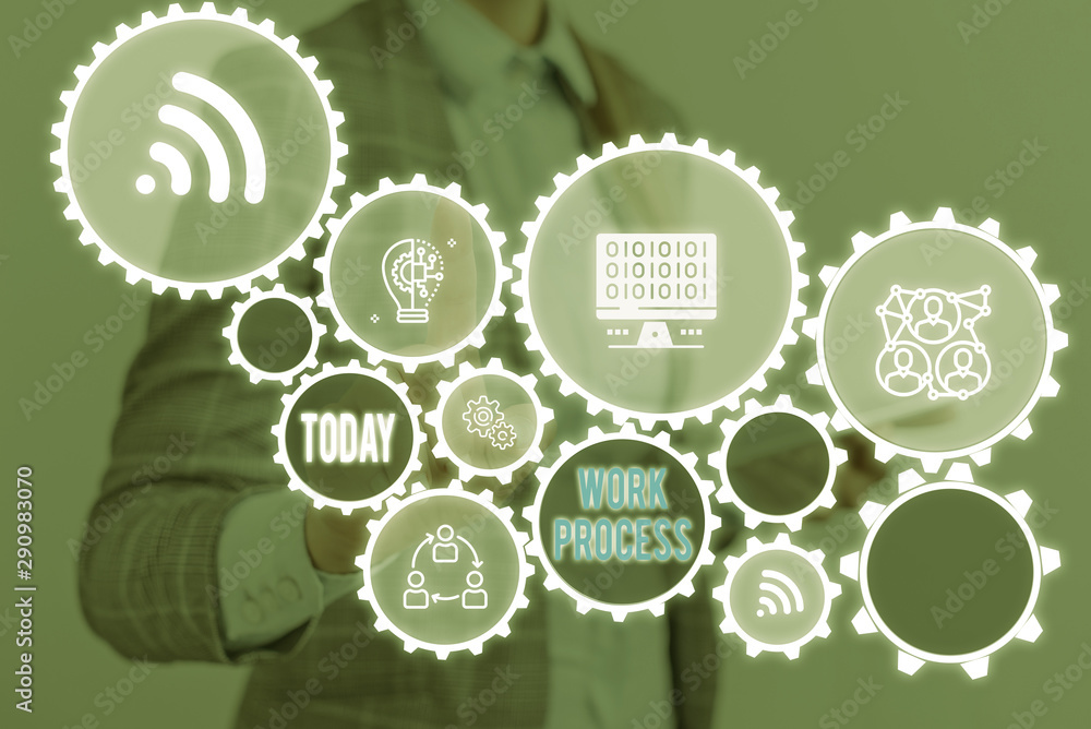 Poster writing note showing work process. business concept for standard procedures how to handle a particul