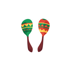 Green and red cartoon maracas - colorful Mexican music instrument