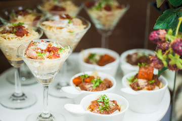Good taste spaghetti served with a glass In a banquet