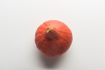 top view of ripe pumpkin on white background