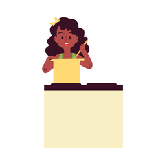 African american little girl helps at home flat vector illustration isolated.
