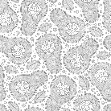 Line doodle art avocado seamless pattern.