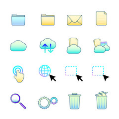 Computer icon set include folder, cloud, trash, mail, cursor and search.