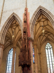 Ulm, Germany - Jul, 20th 2019: Inside of Ulm Minster, is a Lutheran church located in Ulm, State of Baden-Wuerttemberg, with a steeple measuring 161.5 meters