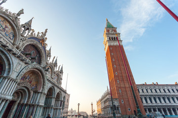 View on the bell tower of the San Marco Basilica in Venice, Italy