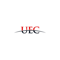 Initial letter UEC, overlapping movement swoosh horizon logo company design inspiration in red and dark blue color vector