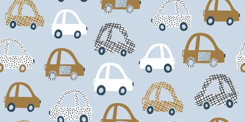 Stickers pour porte Voitures Modèle sans couture dessiné à la main pour enfants avec des voitures colorées