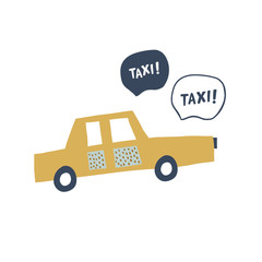 Hand drawn new york taxi vector illustration kids