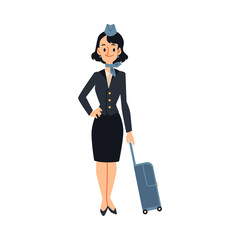 Air hostess or stewardess ready to journey flat vector illustration isolated.