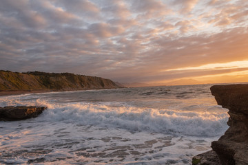 beautiful sunset on the beach of Azkorri, Biscay