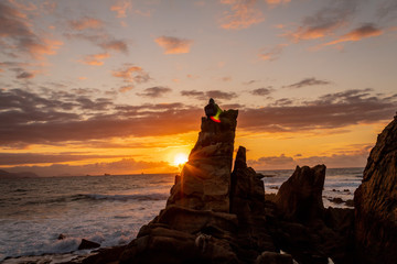 beautiful sunset on the beach of Azkorri, Biscay