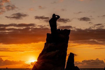 beautiful sunset on the beach of Azkorri, Biscay
