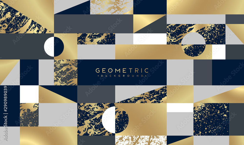 Poster abstract background with geometric figures. elegant design with marble textures and golden color.