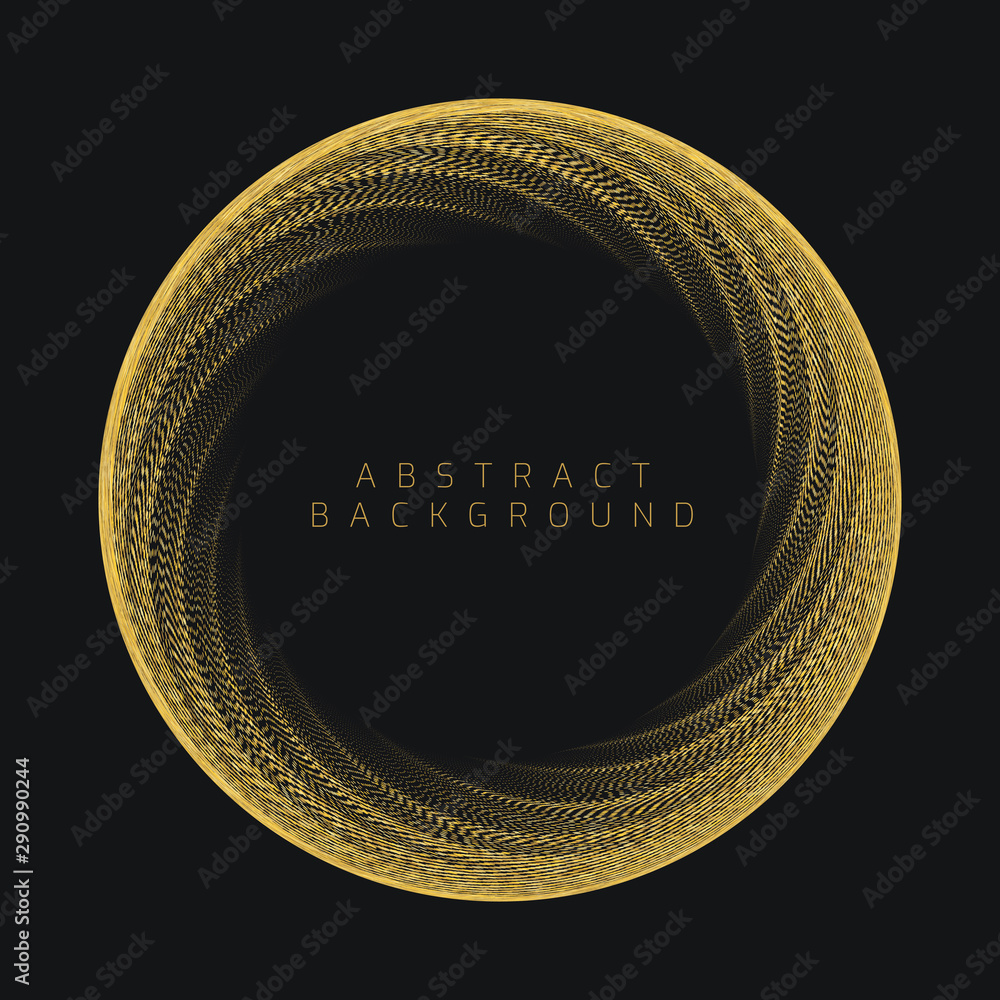 Poster whirlpool of golden curved wavy lines consisting of many small dots. design element. abstract shape.
