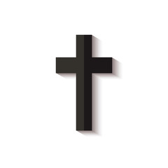 Black cross icon with realistic shadow isolated on white background