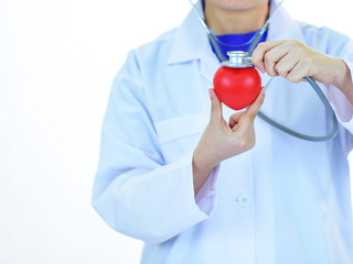 Cardiologist holding heart in hand, heart care concept