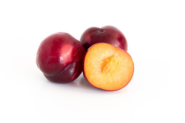Isolated of Fresh red cherry plum on white background