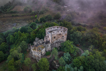 Fototapeta na wymiar Valecov is a ruin of a medieval rock castle on the territory of the municipality of Bosen in the district of Mlada Boleslav. It stands on rock formations at the western edge of the Bohemian Paradise.