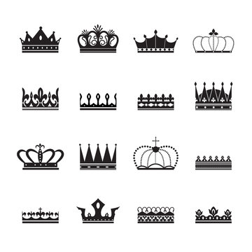 Royal crown insignia elements set of silhouettes vector illustration isolated.