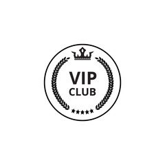 Vip club - flat circle icon with crown symbol and round wreath.