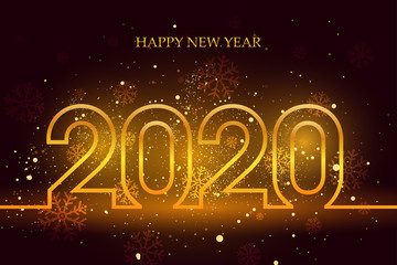 Happy New Year 2020. Abstract dark background in gold design .Vector illustration