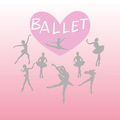 Vector image to the day of ballet. Silhouettes of ballerinas in the dance. Beautiful girls in pointe shoes are spinning to classical music.