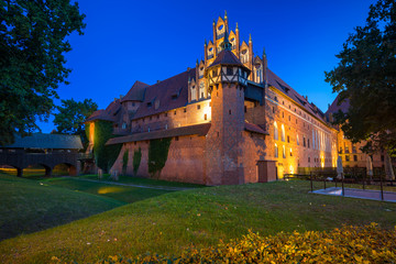 Malbork castle of the Teutonic Order at dusk, Poland