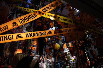 Orange Halloween decorations - with Warning / Caution tape