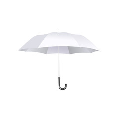 White umbrella with curved silver and black handle