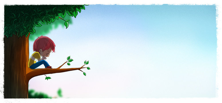 Child crying on the branch of a tree