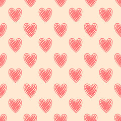 Seamless pattern with hand drawn hearts, vector illustration for greeting cards, wedding invitation, banners, backgrounds, textiles design.