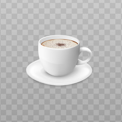 Cup of cream coffee or cappuccino side view 3d vector illustration isolated.
