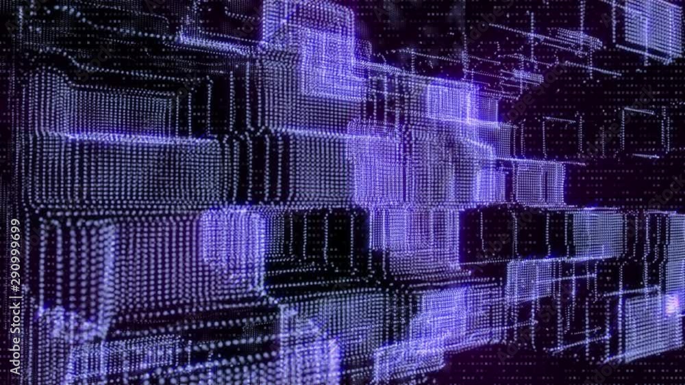 Aufkleber Futuristic 3D Footage Virtual Reality Hologram Rendering Network Communication Concept. 4K Motion Graphic Scifi Future Construction Technology Data Fly Through Background.