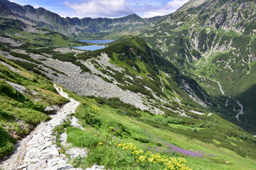 Fototapeta na wymiar Dolina Roztoki i Dolina Pięciu Stawów - widok ze szlaku na Świstówkę