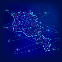 Global logistics network concept. Communications network map Armenia on the world background. Map of  Armenia  with nodes in polygonal style. Vector illustration EPS10. 