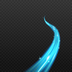 Magic blue light isolated on dark background - sparkly wave trail with glowing texture