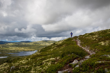 hiking in the mountains, scandinavian fjell, person