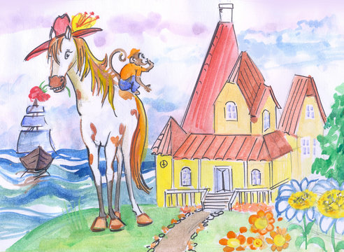 fairytale watercolor sketch for children