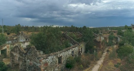 Aerial view of Mina de São Domingos, ancient mine ruins, famous tourist destination, Alentejo, Portugal.