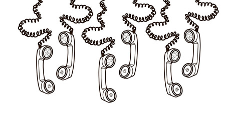 black and white drawing with retro telephone handsets