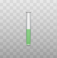 Realistic glass chemistry lab beaker tube with bright green liquid