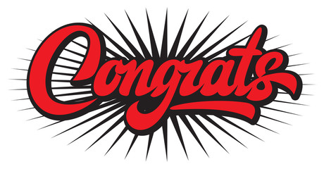 Illustration with calligraphic inscription. Congrats. Vector element for design