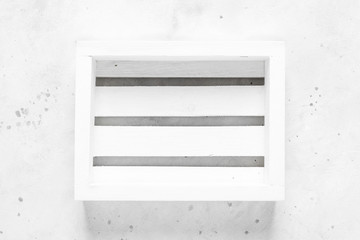 Empty wooden crate box on white background, top view, space for text.