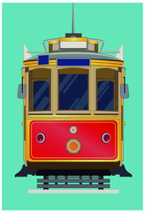 Fototapeta na wymiar Isolated vector illustration of the old red tram in Lisbon, Portugal.