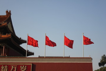 red flags on the roof of building